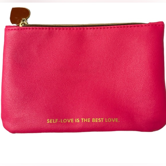 Ipsy Make Up Bag Self Love is the Best Love Watercolor Pink w Enamel Red Heart - Picture 2 of 6